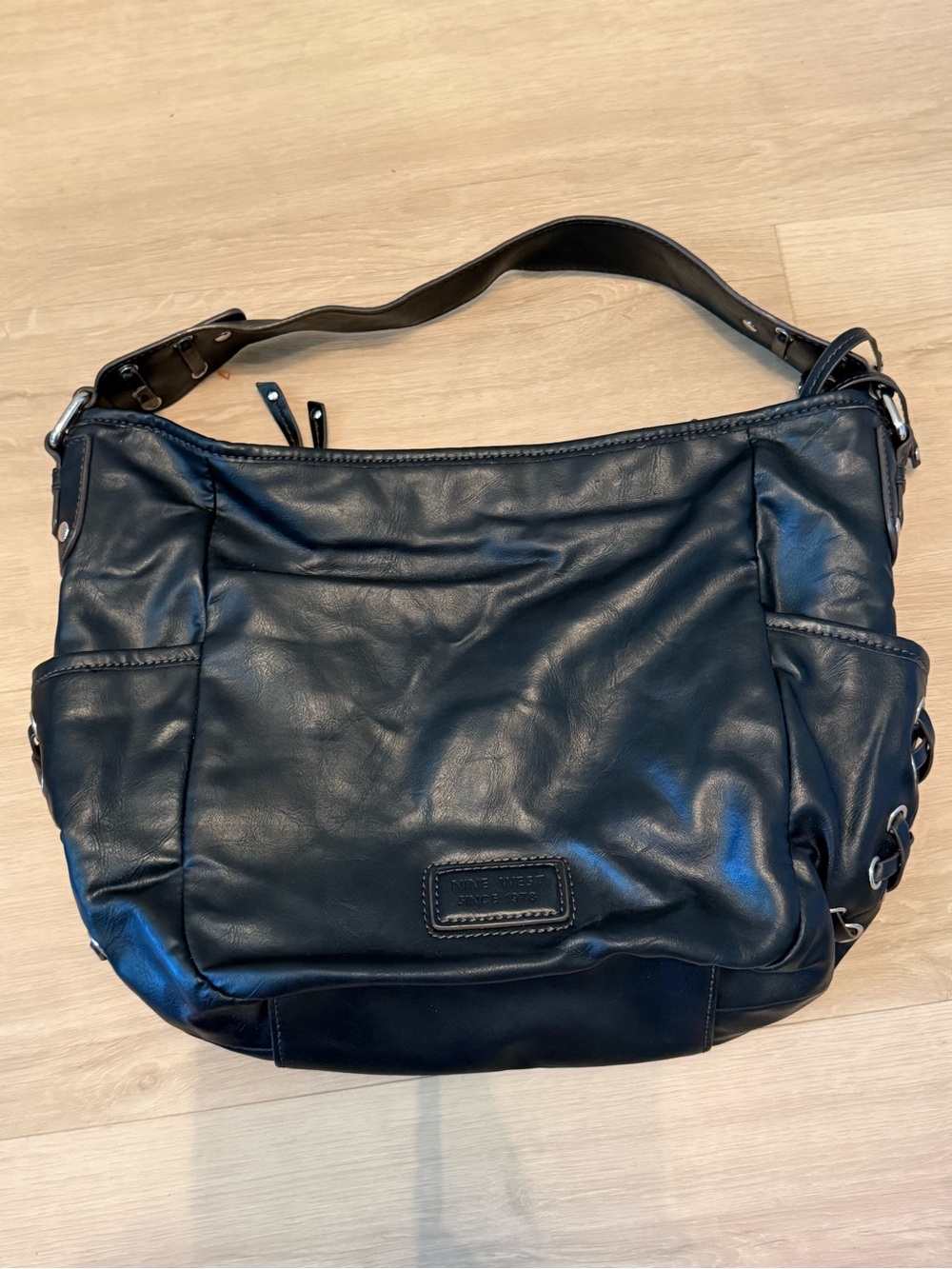 Nine West Black Leather Shoulder Hobo Bag